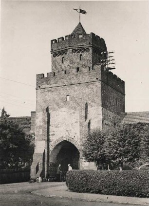 Bad Schönfließ in der Neumark. Das Soldiner Tor aus dem 14. Jh. als Teil der Stadtmauer. Innenfront