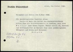 M. Schede an DAI Athen