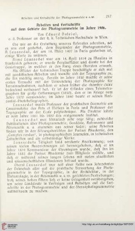 21: Arbeiten und Fortschritte auf dem Gebiete der Photogrammetrie im Jahre 1906