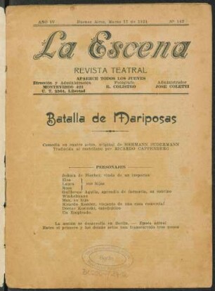 Batalla de mariposas : comedia en cuatro actos