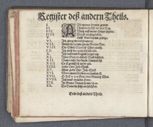 Register deß andern Theils