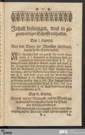 Inhalt desjenigen, was in gegenwärtiger Schrifft enthalten.