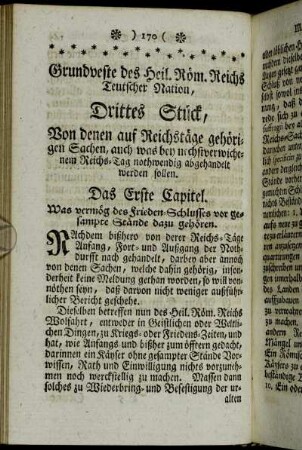 Das Erste Capitel. Was vermög des Frieden-Schlusses vor gesampte Stände dazu gehören.