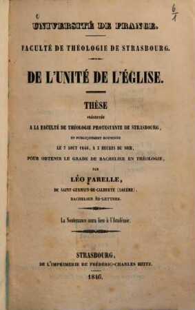 De l'unité de l'église