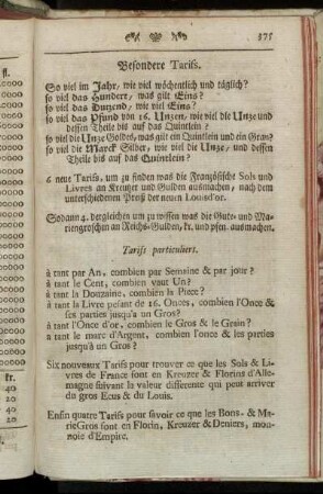Besondere Tarifs. Tarifs particuliers.