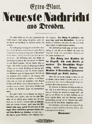 Extrablatt, Neueste Nachricht aus Dresden, anläßlich der Revolution 1849