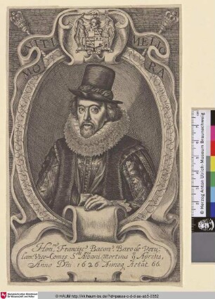 Honm. Francisc Bacon, Baro de Verulam: Vice-Comes Scti Albani. mortuus 9 Aprilis Anno Dni. 1626.