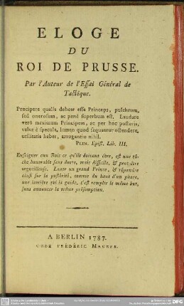 Eloge Du Roi De Prusse