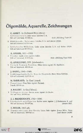 Ölgemälde, Aquarelle, Zeichnungen (Nr. 1-114)