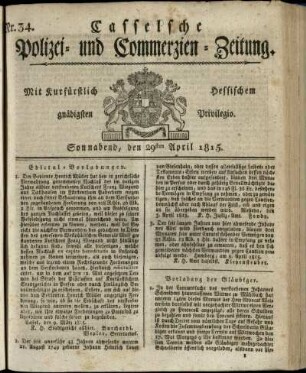 Nr. 34, Sonnabend, den 29sten April 1815