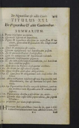 Titulus XXI. De Pgnoribus & aliis Cautionibus.