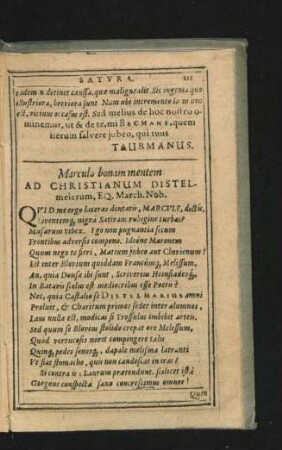 Marculo bonam mentem Ad Christianum Distelmeierum