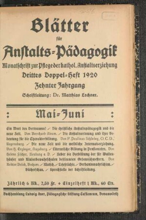 Mai-Juni: Drittes Doppelheft 1920