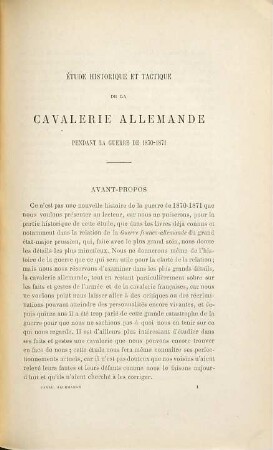 Étude historique et tactique de la cavalerie allemande pendant la guerre de 1870 - 1871, 1
