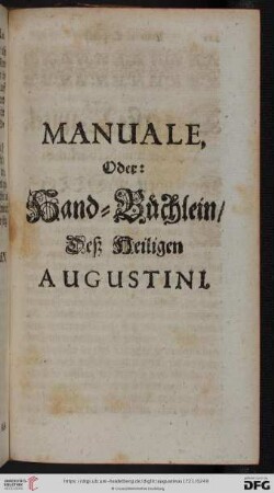Manuale, oder: Hand-Büchlein des Heiligen Augustini