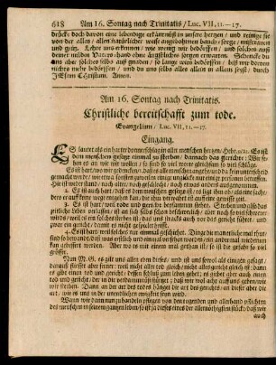 Am 16. Sontag nach Trinitatis. Christliche bereitschafft zum tode