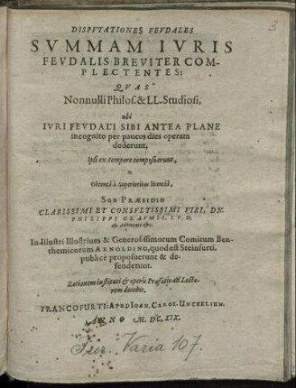 Disputationes Feudales Summam Iuris Feudalis Breviter Complectentes