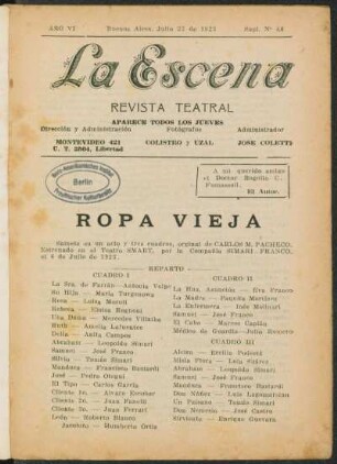 Ropa vieja : sainete en un acto. y tres cuadros