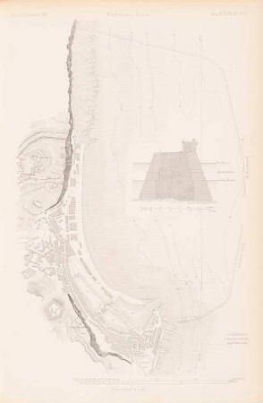 Hafen, Dover: Lageplan, Schnitt (aus: Atlas zur Zeitschrift für Bauwesen, hrsg. v. G. Erbkam, Jg. 3, 1853)