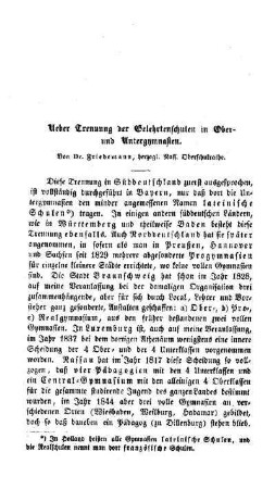 Ueber Trennung der Gelehrtenschulen in Ober- und Untergymnasien