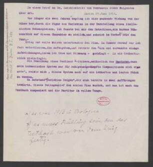 Brief an Hugo Leichtentritt : 27.06.1916