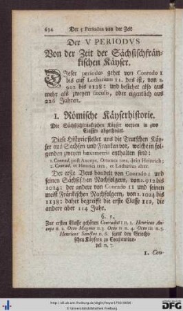 Der V. Periodus. Von der Zeit der Sächsischfränkischen Käyser.