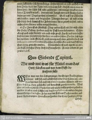 Das Siebende Capittel. Wie man mit was für Mittel man das Hertz stärcken und vor dem Gifft bewahren solle