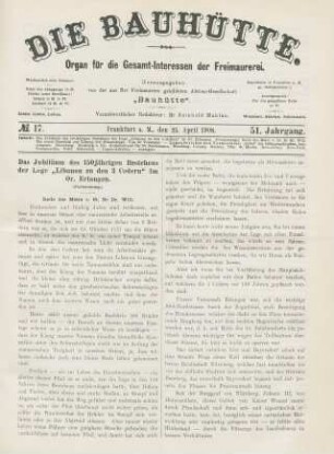 No. 17. Frankfurt a. M., den 25. April 1908. 51. Jahrgang.