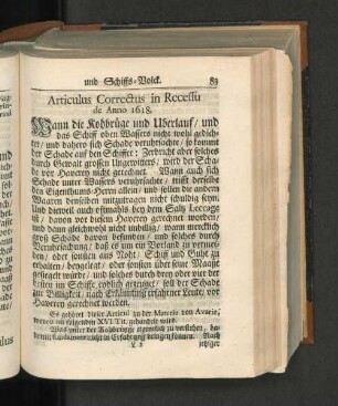 Articulus Correctus in Recessu de Anno 1618.