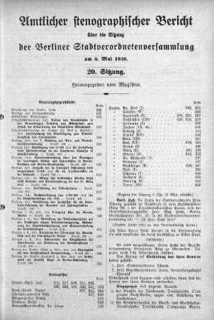 Sitzung 20, 6. Mai 1926