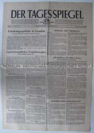 Berliner Tageszeitung "Der Tagesspiegel" u.a. zur Entwicklung der Landwirtschaft in den Westzonen