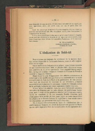 L'Abdication de Said-Ali.
