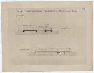 Offener Bauwettbewerb "Berlin-Pavillon", Hansaviertel Berlin, Intenationale Bauausstellung 1957 (nicht realisiert), 2. Preis – Schnitte. Berlin-Tiergarten, 17. Juni/Klopstockstraße