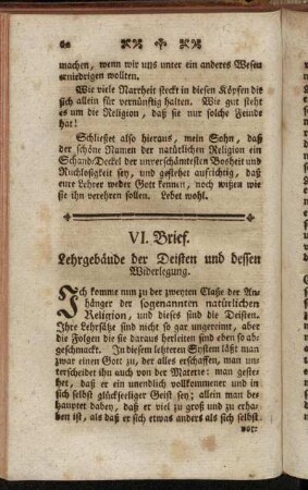 VI. Brief. Lehrgebäude der Deisten und dessen Widerlegung.