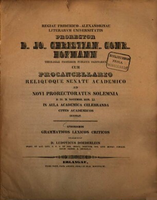 Aphorismi grammatici, lexici, critici : (Universitäts-Programm.)