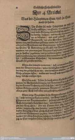 Der 4. Artickel. Was der Hauptman thun/ und zu thun macht sol haben.