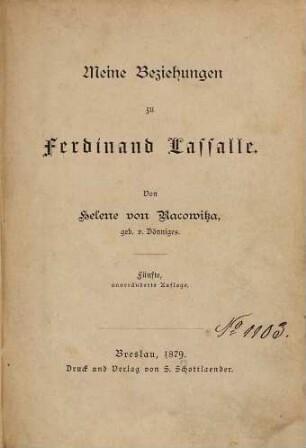 Meine Beziehungen zu Ferdinand Lassalle