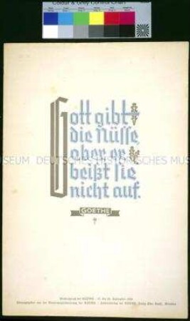 Schmuckblatt mit einem philosophischen Spruch von Goethe