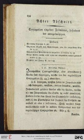 Achter Abschnitt: Conjugation einzelner Zeitwörter, besonders der unregelmäszigen