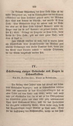 IV. Schilderung einiger Gebräuche und Sagen in Schmalkalden.