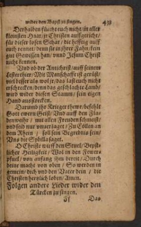 Folgen andere Lieder wider den Türcken zu singen.