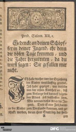 Die Vortheile einer frühzeitigen Gottesfurcht.
