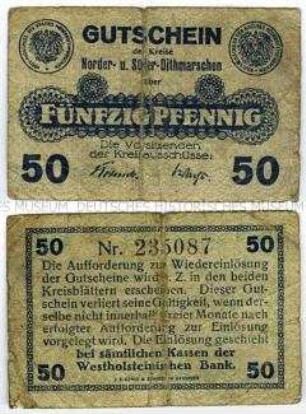 Notgeldschein der Kreise Norder- und Süderdithmarschen