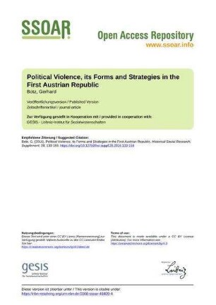 Political Violence, its Forms and Strategies in the First Austrian Republic