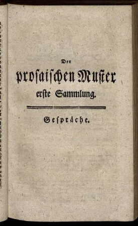 Der prosaischen Muster erste Sammlung. Gespräche.