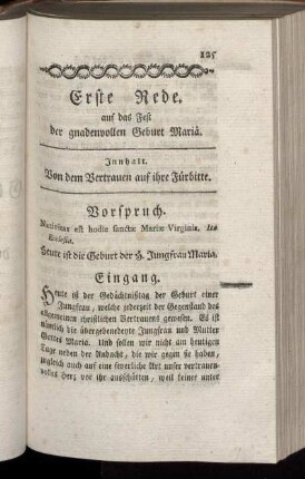 Erste Rede. auf das Fest der gnadenvollen Geburt Mariä.