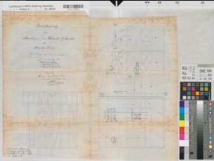 Neuahlen (Ahlen) Schacht Elise Maschinen- bzw. Schachtgebäude Grundriß, Schnitte 1882 1 : 50 51 x 60 Zeichnung Bergämter Nr. 5366