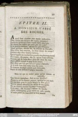 Epitre II. A Monsieur L'Abbé Des Roches.