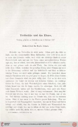 7: Treitschke und das Elsass : Vortrag, gehalten zu Heidelberg am 2. Februar 1897