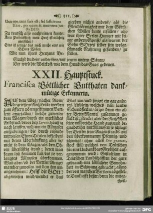 XXII. Hauptstuck. Francisca Goettlicher Gutthaten dankmuetige Erkennerin